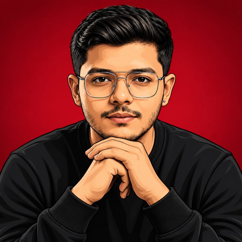 Illustrated portrait of Tarjan Khatri, CEO and Founder of Globitz, with hands clasped